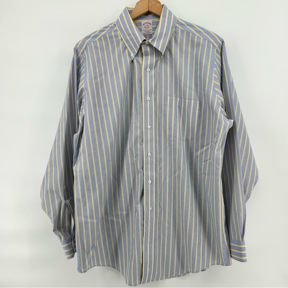 Brooks Brothers Dress Shirt Men’s 16 Button-Down Long Sleeve Striped Blue Yellow - Picture 2 of 9